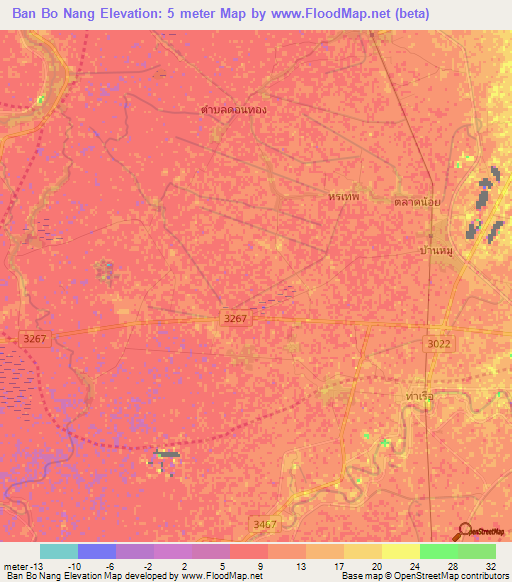 Ban Bo Nang,Thailand Elevation Map