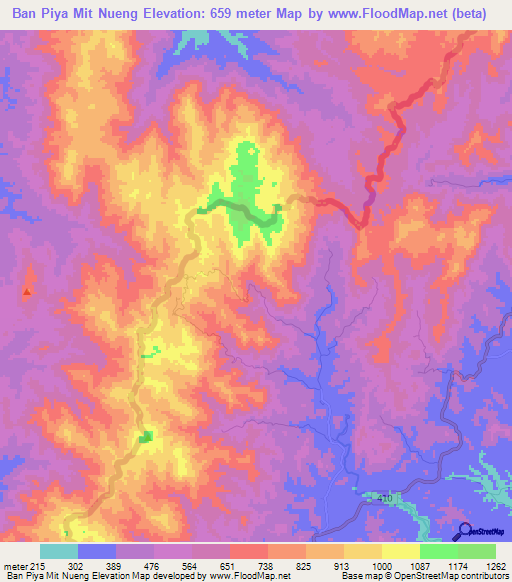 Ban Piya Mit Nueng,Thailand Elevation Map