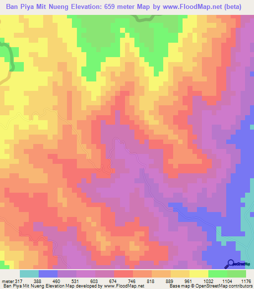 Ban Piya Mit Nueng,Thailand Elevation Map