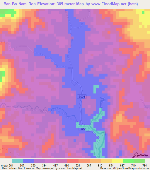 Ban Bo Nam Ron,Thailand Elevation Map
