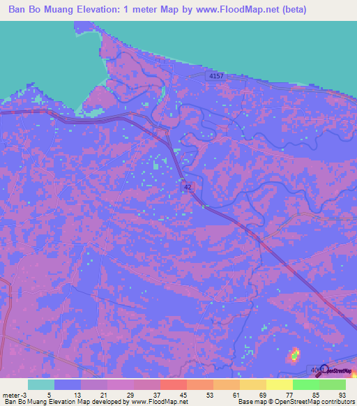 Ban Bo Muang,Thailand Elevation Map