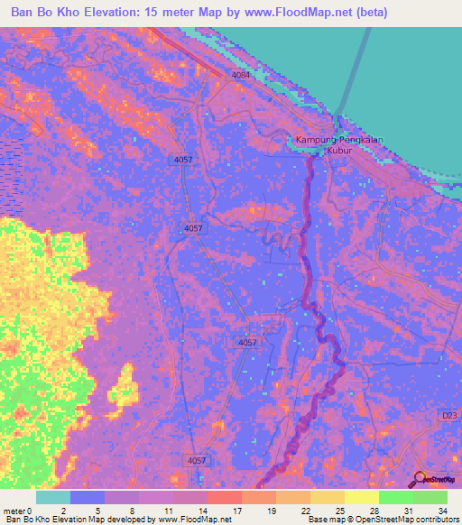 Ban Bo Kho,Thailand Elevation Map