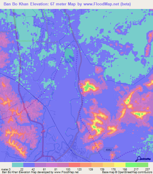 Ban Bo Khan,Thailand Elevation Map