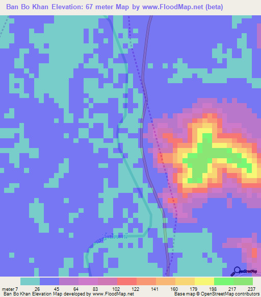 Ban Bo Khan,Thailand Elevation Map