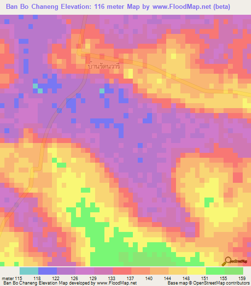 Ban Bo Chaneng,Thailand Elevation Map