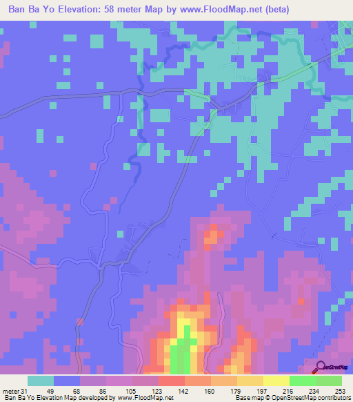 Ban Ba Yo,Thailand Elevation Map