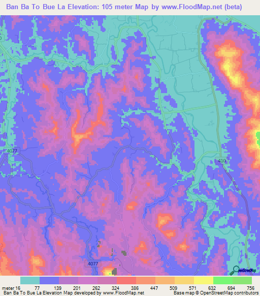 Ban Ba To Bue La,Thailand Elevation Map