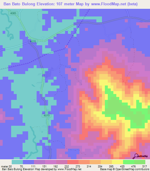 Ban Bato Bulong,Thailand Elevation Map