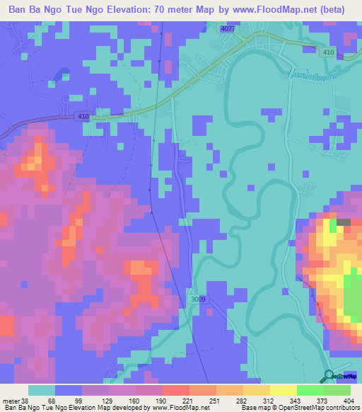 Ban Ba Ngo Tue Ngo,Thailand Elevation Map