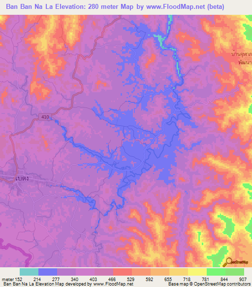 Ban Ban Na La,Thailand Elevation Map