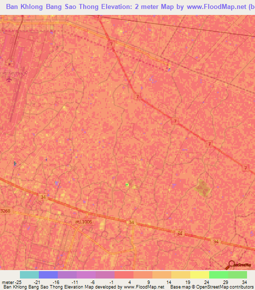 Ban Khlong Bang Sao Thong,Thailand Elevation Map