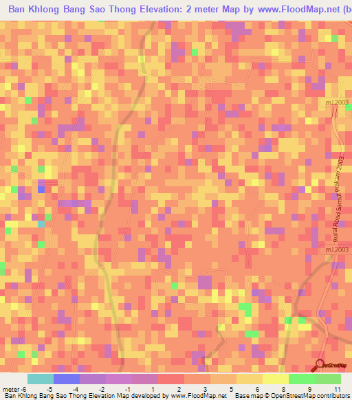 Ban Khlong Bang Sao Thong,Thailand Elevation Map