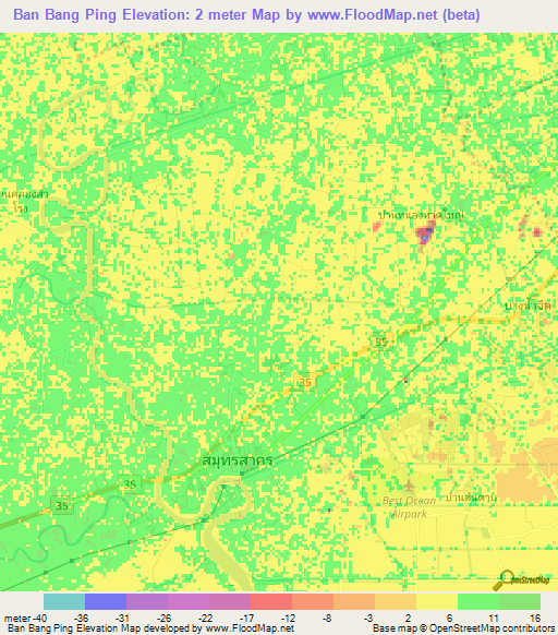 Ban Bang Ping,Thailand Elevation Map
