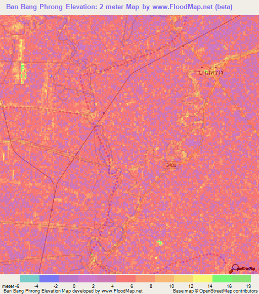 Ban Bang Phrong,Thailand Elevation Map
