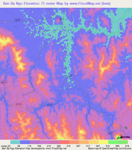 Ban Ba Ngo,Thailand Elevation Map