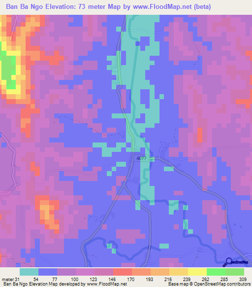 Ban Ba Ngo,Thailand Elevation Map