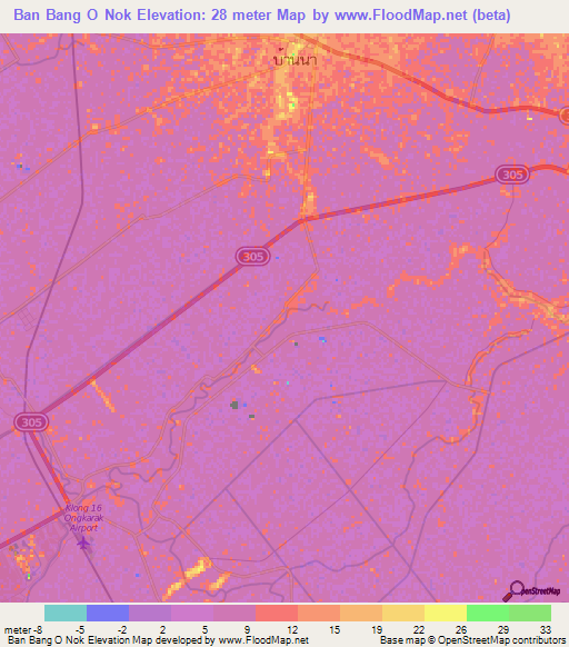 Ban Bang O Nok,Thailand Elevation Map