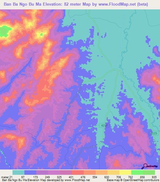 Ban Ba Ngo Bu Ma,Thailand Elevation Map