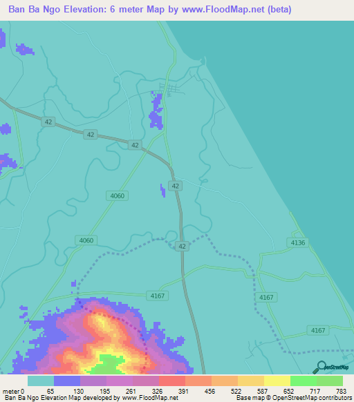 Ban Ba Ngo,Thailand Elevation Map