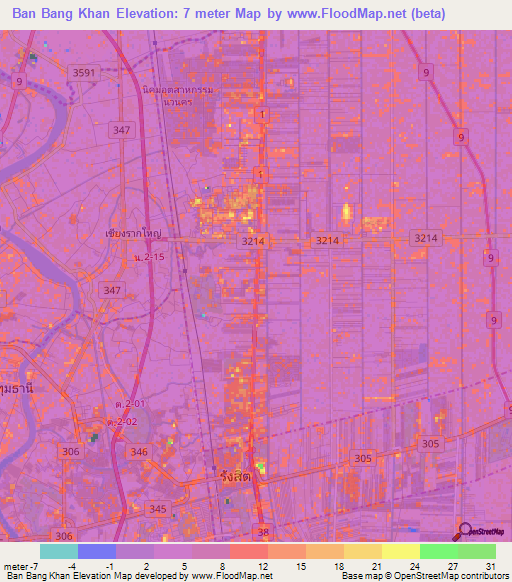 Ban Bang Khan,Thailand Elevation Map