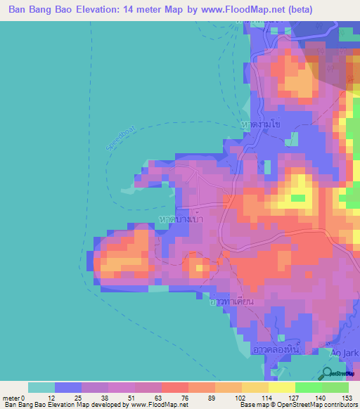 Ban Bang Bao,Thailand Elevation Map