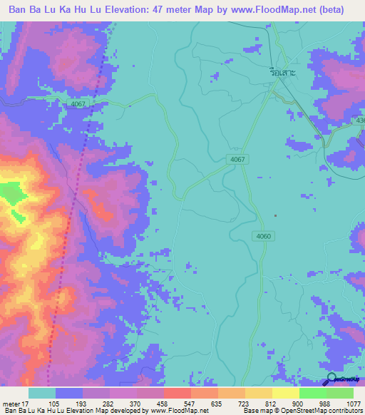 Ban Ba Lu Ka Hu Lu,Thailand Elevation Map