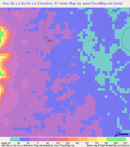 Ban Ba Lu Ka Hu Lu,Thailand Elevation Map