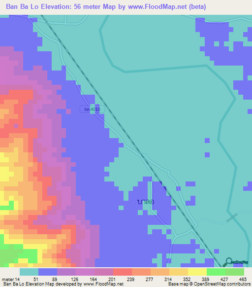 Ban Ba Lo,Thailand Elevation Map