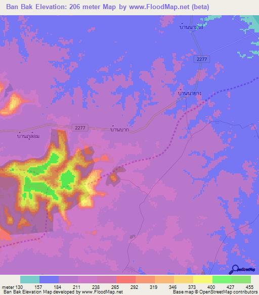 Ban Bak,Thailand Elevation Map