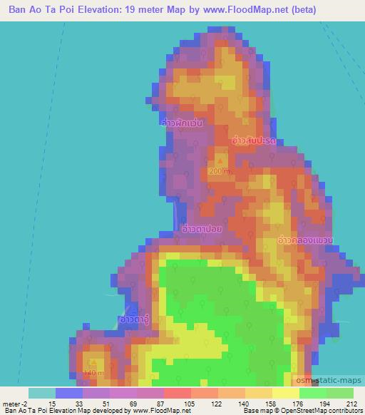 Ban Ao Ta Poi,Thailand Elevation Map