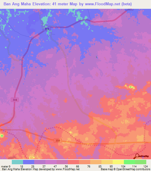 Ban Ang Maha,Thailand Elevation Map