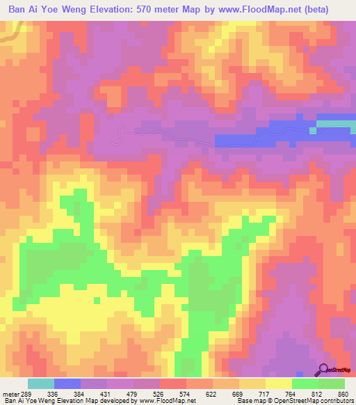 Ban Ai Yoe Weng,Thailand Elevation Map