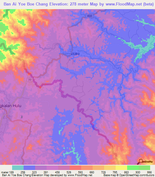 Ban Ai Yoe Boe Chang,Thailand Elevation Map