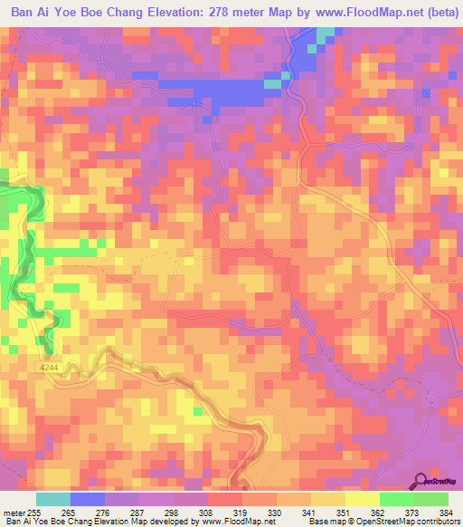 Ban Ai Yoe Boe Chang,Thailand Elevation Map