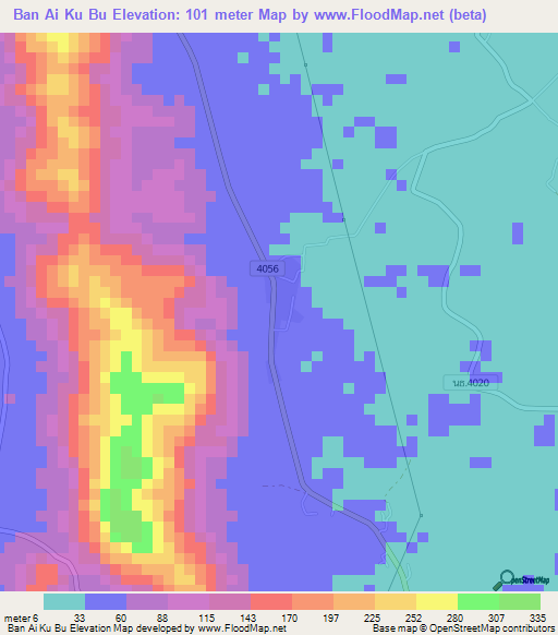 Ban Ai Ku Bu,Thailand Elevation Map