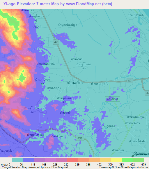 Yi-ngo,Thailand Elevation Map