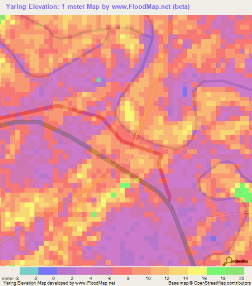Yaring,Thailand Elevation Map