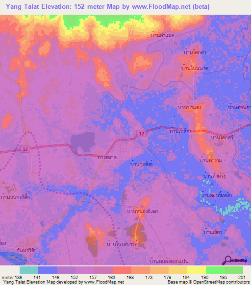 Yang Talat,Thailand Elevation Map
