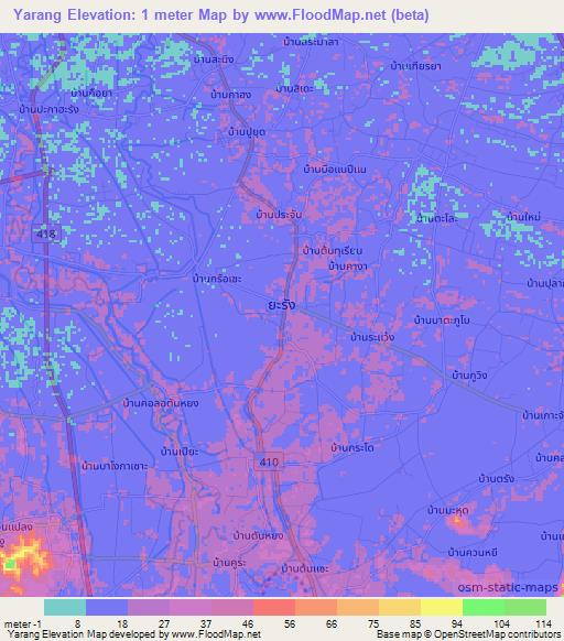 Yarang,Thailand Elevation Map