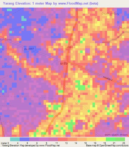 Yarang,Thailand Elevation Map
