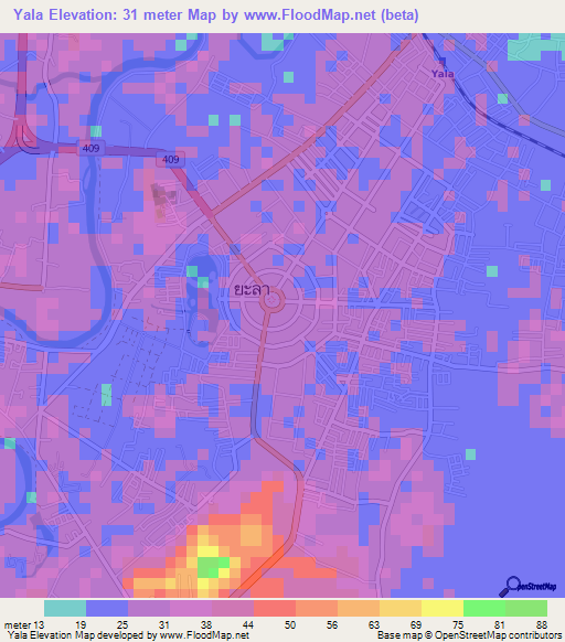 Yala,Thailand Elevation Map