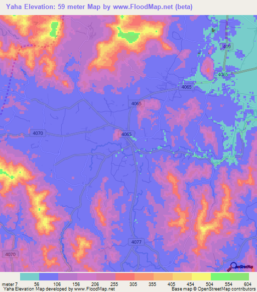 Yaha,Thailand Elevation Map