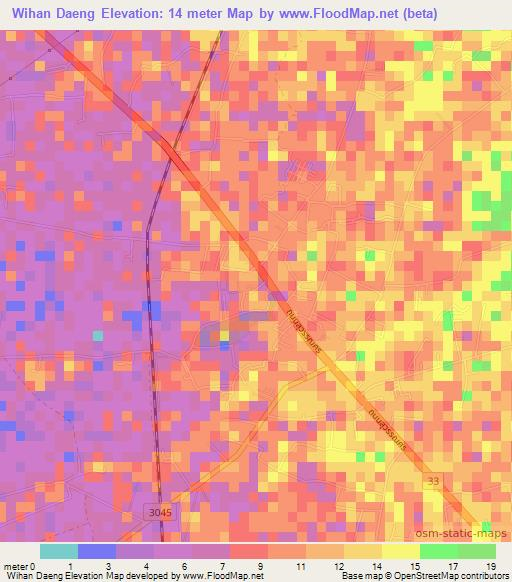 Wihan Daeng,Thailand Elevation Map