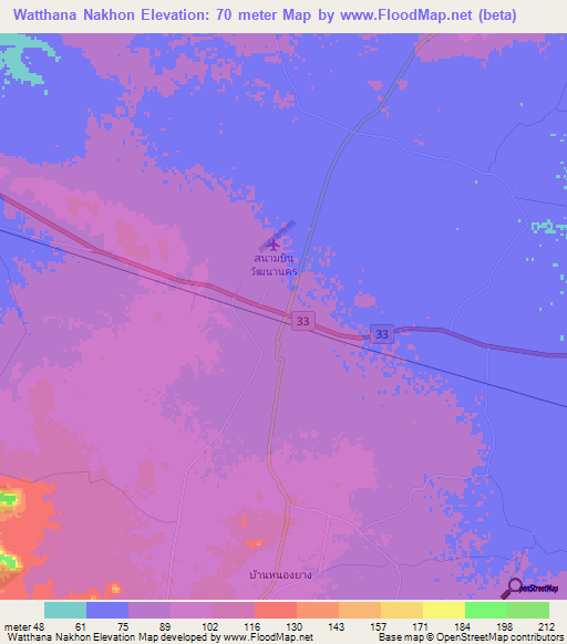 Watthana Nakhon,Thailand Elevation Map
