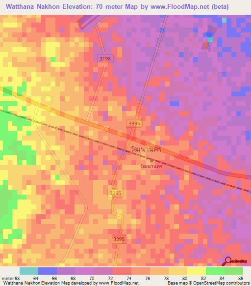 Watthana Nakhon,Thailand Elevation Map
