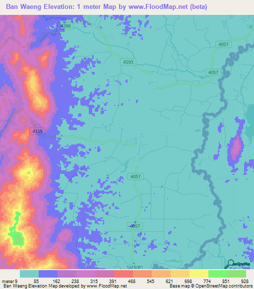 Ban Waeng,Thailand Elevation Map
