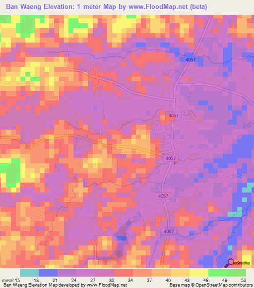 Ban Waeng,Thailand Elevation Map