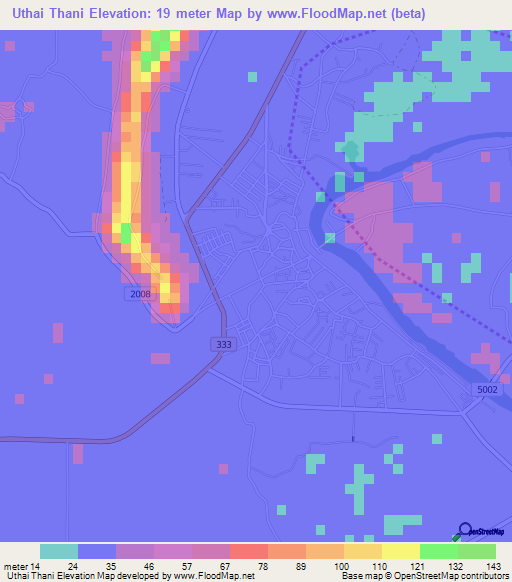 Uthai Thani,Thailand Elevation Map