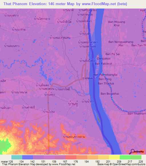 That Phanom,Thailand Elevation Map