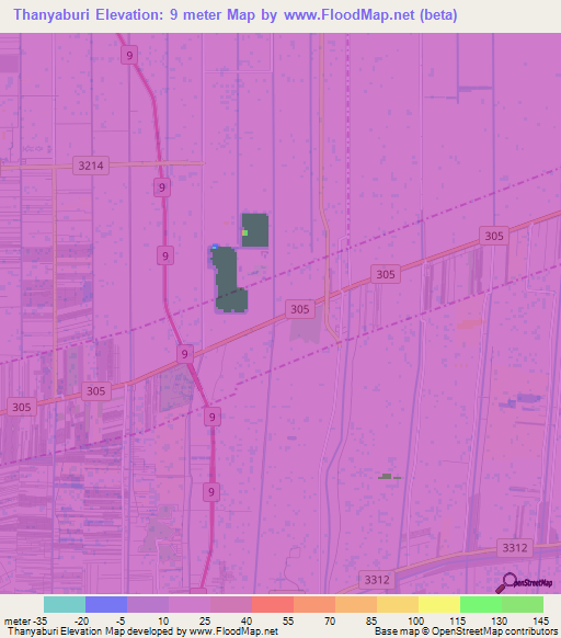 Thanyaburi,Thailand Elevation Map